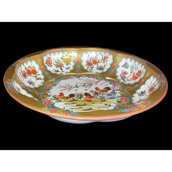 Vtg Daher Decorated Ware 1971 Tin Scalloped Bowl Rooster Design England - Picture 2 of 5